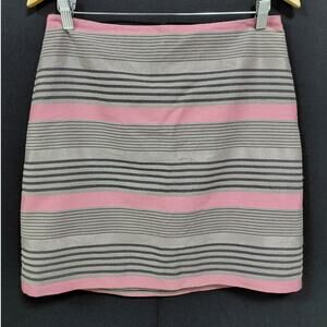 NWT LOFT PETITES Striped Skirt Pink Gray Lined Women Size 6P